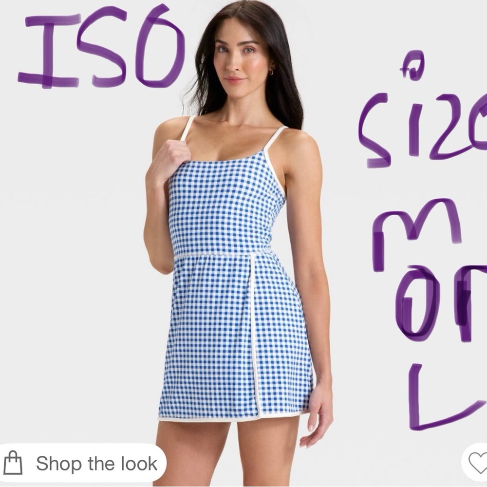ISO—All in Motion Blue and White Gingham Mini Dress